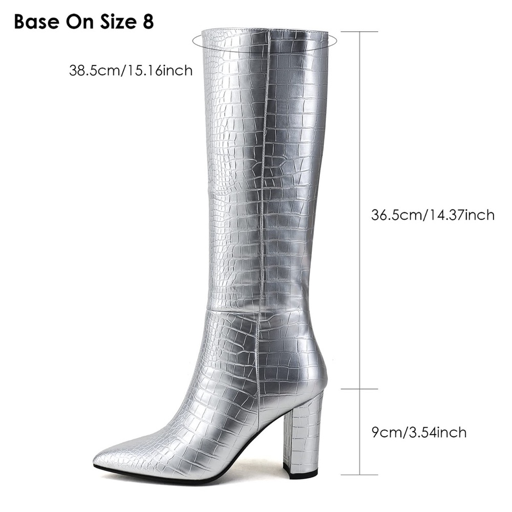 Modatope Silver Metallic Faux Crocodile Tall Boot Sizes: 8 & 8.5 NIB - Picture 6 of 15